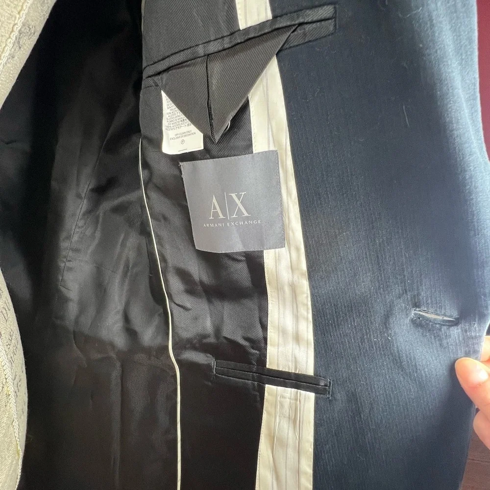 Armani Exchange Mens Single Breasted Ridged Corduroy Blazer Navy Blue Size 40R - Picture 11 of 13